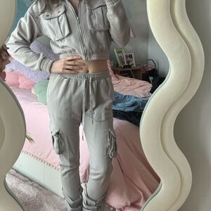 Women's Gray Cargo Jogger Set